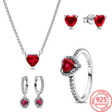 925 Silver Red Crystal Heart Stud Earrings Romantic Wedding Jewelry