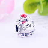 925 Silver Red Enamel Santa Sled Train Bead for Charm Bracelet