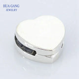 925 Sterling Silver Heart Clip Charm Beads for Bracelet DIY Jewelry