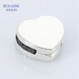 925 Sterling Silver Heart Clip Charm Beads for Bracelet DIY Jewelry