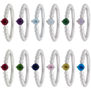 925 Silver Birthstone Crystal Beaded Ring for Women Lady Birthday Gift