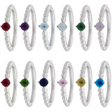 925 Silver Birthstone Crystal Beaded Ring for Women Lady Birthday Gift