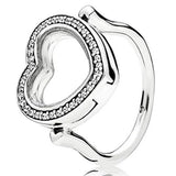 925 Silver Heart Locket Ring Entangled Beauty Crystal Women's Jewelry