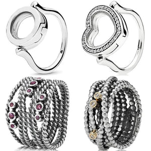 925 Silver Heart Locket Ring Entangled Beauty Crystal Women's Jewelry