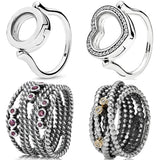 925 Silver Heart Locket Ring Entangled Beauty Crystal Women's Jewelry