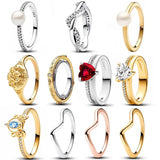 925 Silver Ring Wave Double Band Red Heart Pearl Elegance Ring Women Gift