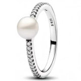 925 Silver Wave Double Band Red Heart Pearl Ring