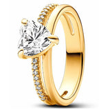 925 Silver Wave Double Band Red Heart Pearl Ring For Women