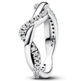925 Silver Wave Double Band Red Heart Pearl Ring For Women