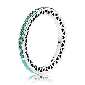 925 Silver Radiant Hearts Ring with Enamel Crystal for Women