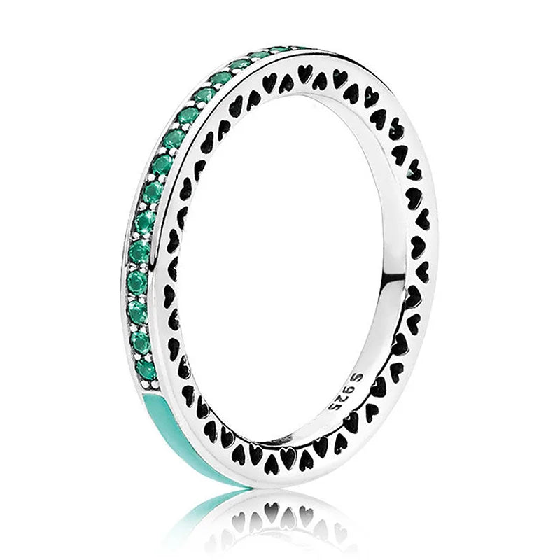 925 Silver Radiant Hearts Ring with Enamel Crystal for Women