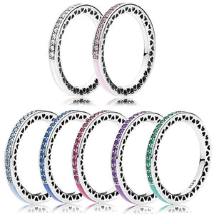 925 Silver Radiant Hearts Ring with Enamel Crystal for Women
