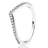 925 Silver Wish Bone Ring Set with Crystal - Rose Gold Shine for Women