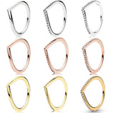 925 Silver Wish Bone Ring Set with Crystal - Rose Gold Shine for Women