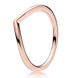 925 Silver Wish Bone Ring Set with Crystal - Rose Gold Shine for Women