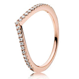 925 Silver Wish Bone Ring Set with Crystal - Rose Gold Shine for Women