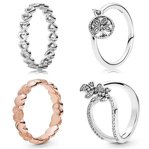 925 Silver Linked Hearts Tree Of Love Ring For Women