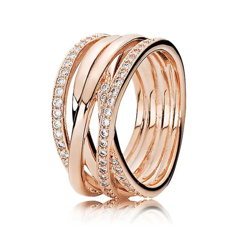 925 Silver Rose Sparkling & Polished Lines Ring for Women