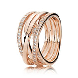 925 Silver Rose Sparkling & Polished Lines Ring for Women