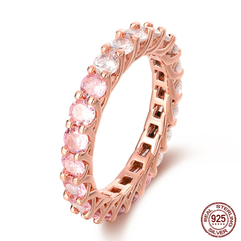 925 Silver Heart Zircon Snowflake Ring Pink Engagement Wedding
