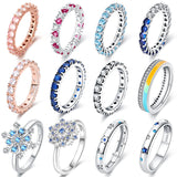 925 Silver Heart Zircon Snowflake Ring Pink Engagement Wedding