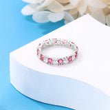 925 Silver Heart Zircon Snowflake Ring Pink Engagement Wedding