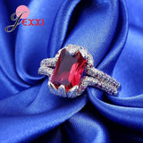925 Silver Red Cubic Zircon Crystal Flower Ring Women Bridal Wedding Jewelry