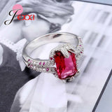 925 Silver Red Cubic Zircon Crystal Flower Ring Women Bridal Wedding Jewelry