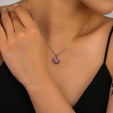 925 Silver Love Necklace Pink Purple Tourmaline Heart Crystal Charm