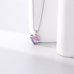 925 Silver Love Necklace Pink Purple Tourmaline Heart Crystal Charm