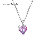 925 Silver Love Necklace Pink Purple Tourmaline Heart Crystal Charm