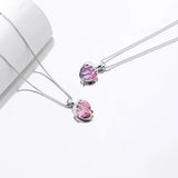 925 Silver Love Necklace Pink Purple Tourmaline Heart Crystal Charm