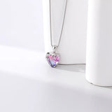 925 Silver Love Necklace Pink Purple Tourmaline Heart Crystal Charm