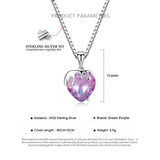 925 Silver Love Necklace Pink Purple Tourmaline Heart Crystal Charm