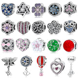 925 Silver Romantic Purple Flowers Anchor Love Locks DIY Beads