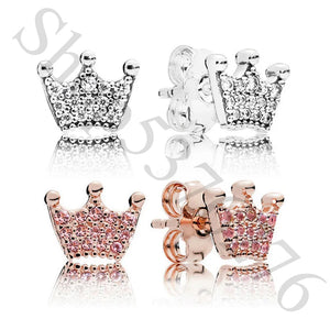 925 Silver Rose Crown Stud Earrings Women Gift Jewelry