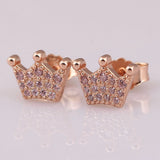 925 Silver Rose Crown Stud Earrings Women Gift Jewelry