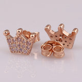 925 Silver Rose Crown Stud Earrings Women Gift Jewelry