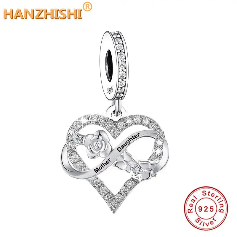 925 Silver Rose Flower Butterfly Dangle Charm Beads for Bracelet DIY