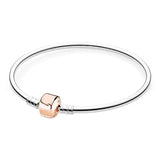 925 Sterling Silver Rose Barrel Clasp Snake Chain Bracelet for Women