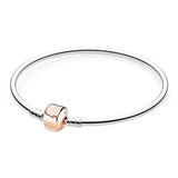 925 Sterling Silver Rose Barrel Clasp Snake Chain Bracelet for Women