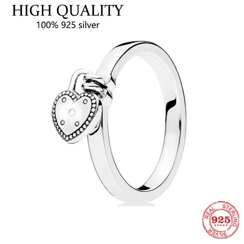 925 Silver Rose Heart Padlock Ring for Women