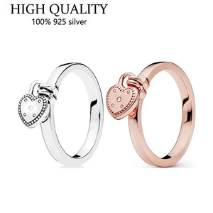 925 Silver Rose Heart Padlock Ring for Women