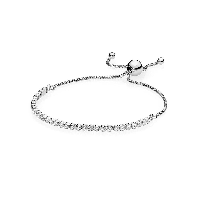 925 Silver Pink Sparkling Tennis Bracelet Charm Jewelry