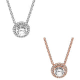 925 Silver Rose Sparkle Elegance Crystal Necklace Women Bead Charm DIY Jewelry