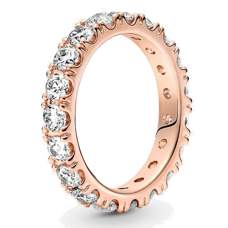 925 Silver Rose Sparkling Eternity Ring Wedding Party Jewelry