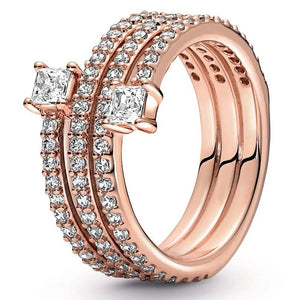 925 Silver Rose Triple Spiral Crystal Ring Women Wedding Party Gift