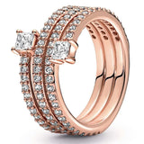 925 Silver Rose Triple Spiral Crystal Ring Women Wedding Party Gift