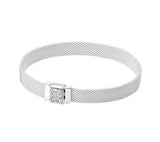 925 Silver Rose Woven Mesh Bangle Bracelet for Women