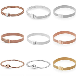 925 Silver Rose Moments Snake Chain Ball Clasp Bracelet Bangle
